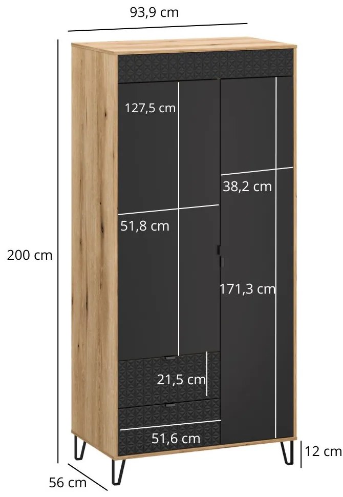 Ruhásszekrény Botones 1 (evoke tölgy + fekete) . Akció -16%. 1116771