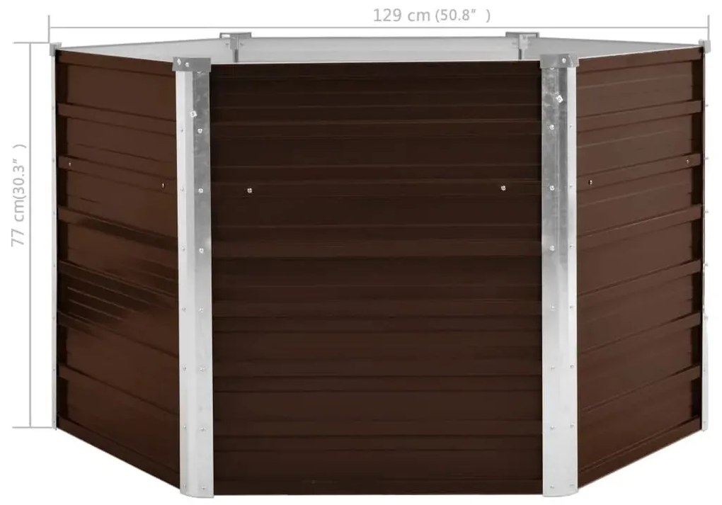 barna horganyzott acél kerti magaságyás 129 x 129 x 77 cm