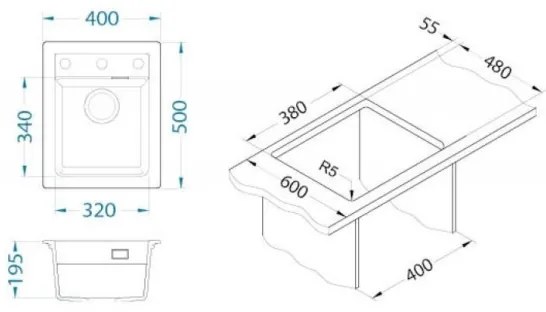 ALVEUS 1139771 - Mosogató ATROX 50x40 cm gránit/fekete