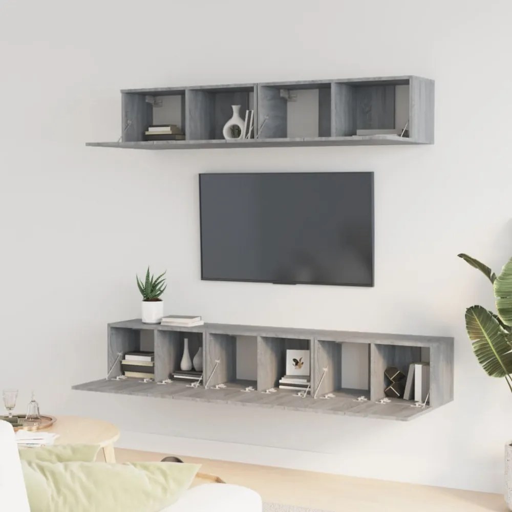5 részes szürke sonoma színű szerelt fa TV-szekrényszett