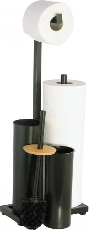 Erga Pap, WC-papír tartó WC kefével és adagolóval, fekete-barna, ERG-YKA-P.PAP-WC-BLK