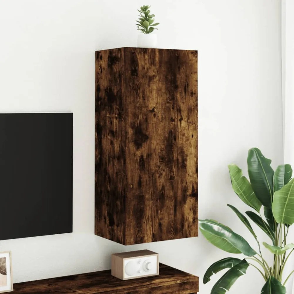 füstös tölgy színű szerelt fa fali TV-szekrény 40,5x30x90 cm