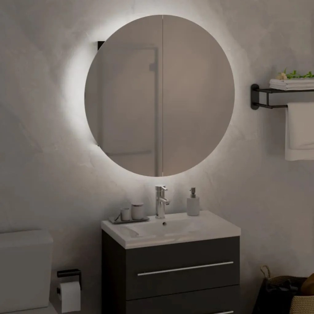fekete fürdőszobaszekrény kerek tükörrel/LED-del 47x47x17,5 cm