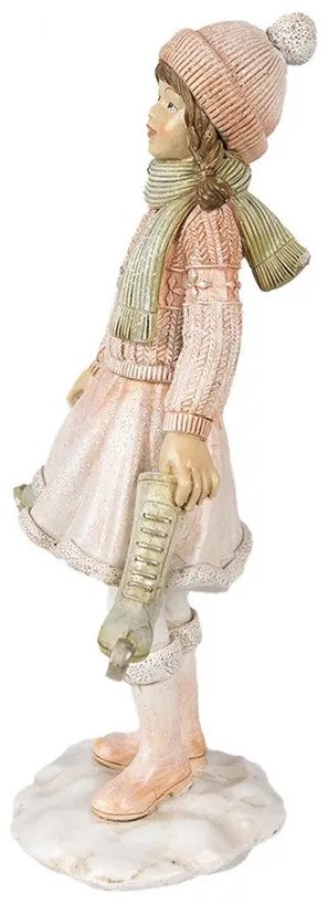 Rózsaszín ruhás kislány korcsolyával karácsonyi dekorációs figura