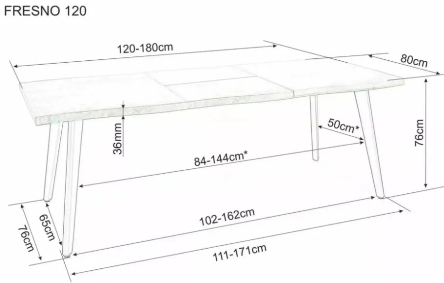 Fresno bővíthető étkezőasztal kézműves tölgy 120-180 cm