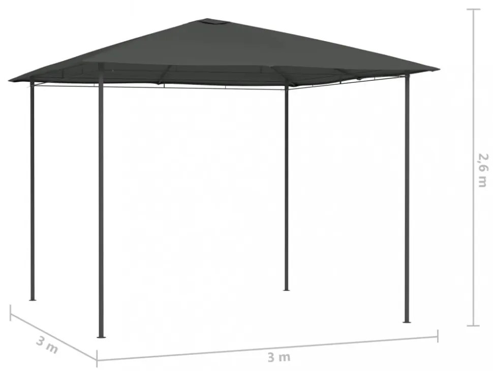 antracitszürke pavilon 3 x 3 x 2,6 m 160 g/m²