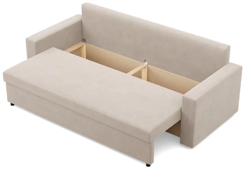 Zeus kanapéágy, bársony, bonell töltet, egyenes kartámasz, bézs