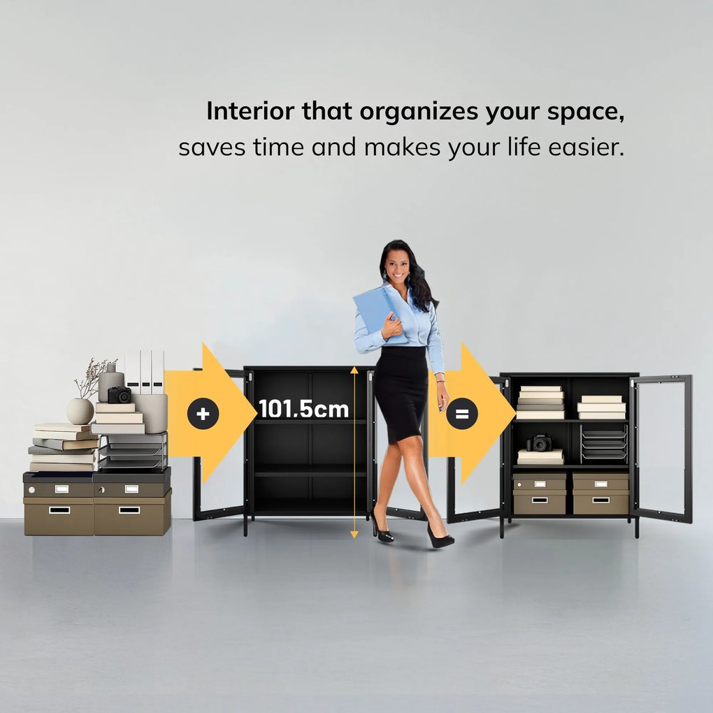 GINA Modern fekete alacsony üveges vitrin 800 x 1015 x 400 mm