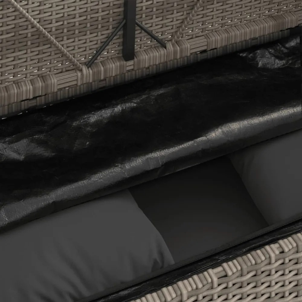 szürke polyrattan akácfa kerti pad párnával