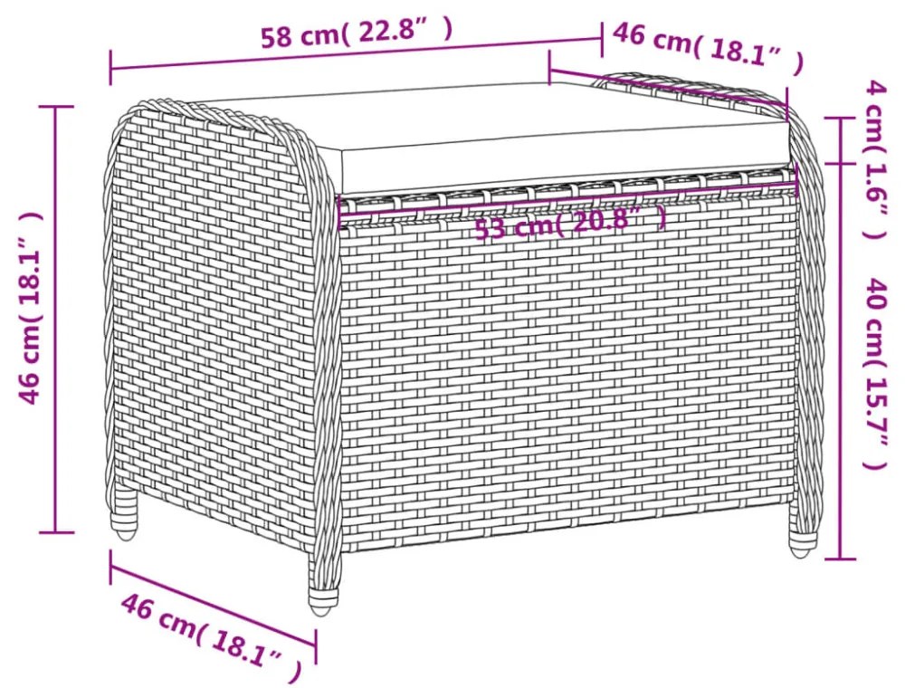barna polyrattan kerti szék párnával 58 x 46 x 46 cm