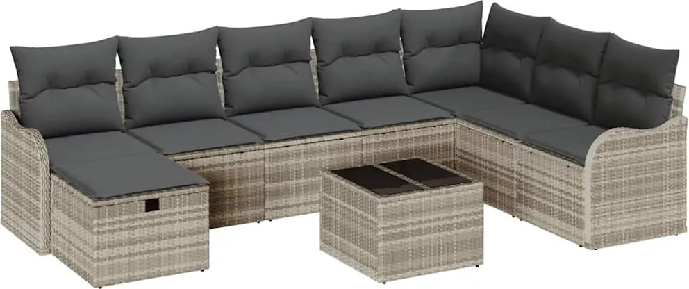 vidaXL Kanapé Szett párnával tárolóval 9 pcs Világosszürke polirattan