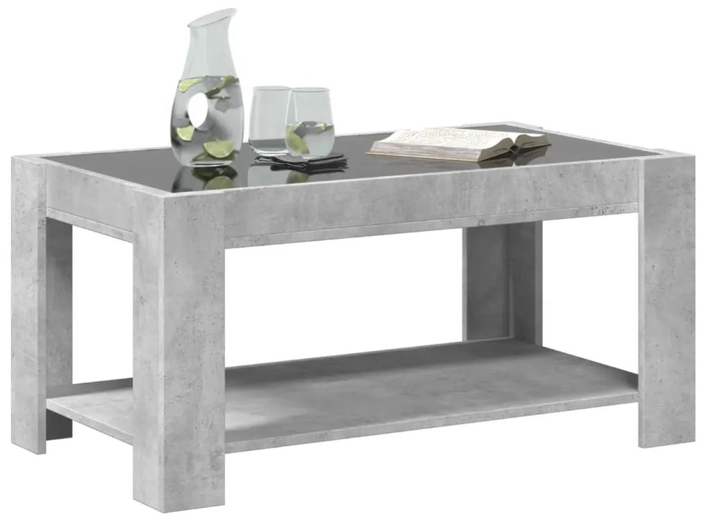 Betonszürke szerelt fa dohányzóasztal LED-del 93 x 53 x 45 cm