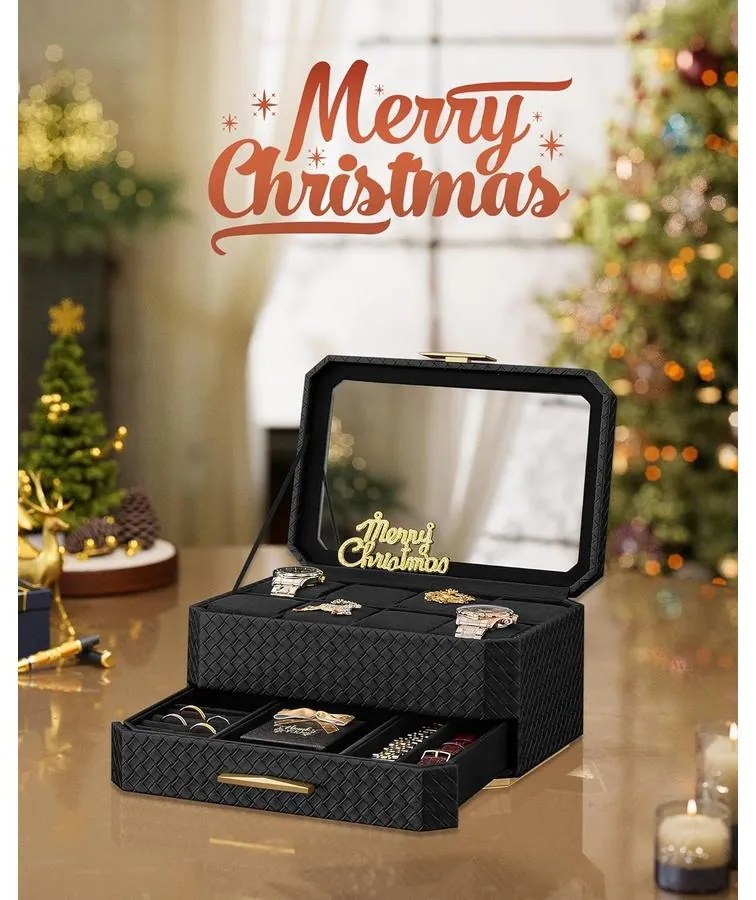 8 rekeszes óratartó doboz, tintafekete