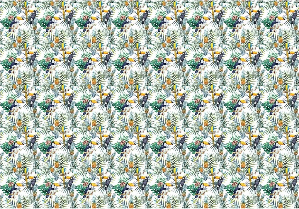 Fotótapéta Tucan Ananász Dzsungel Levelek Trópusi minta 300x210 +ragasztó