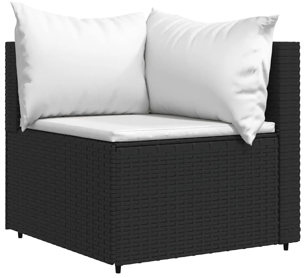 Fekete polyrattan kerti sarokkanapé párnákkal