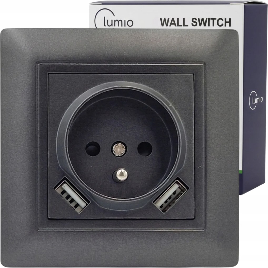 Süllyesztett Aljzat 16A 250V 2X Usb 5V Fekete IP21 Kerettel 1X Keret 60MM