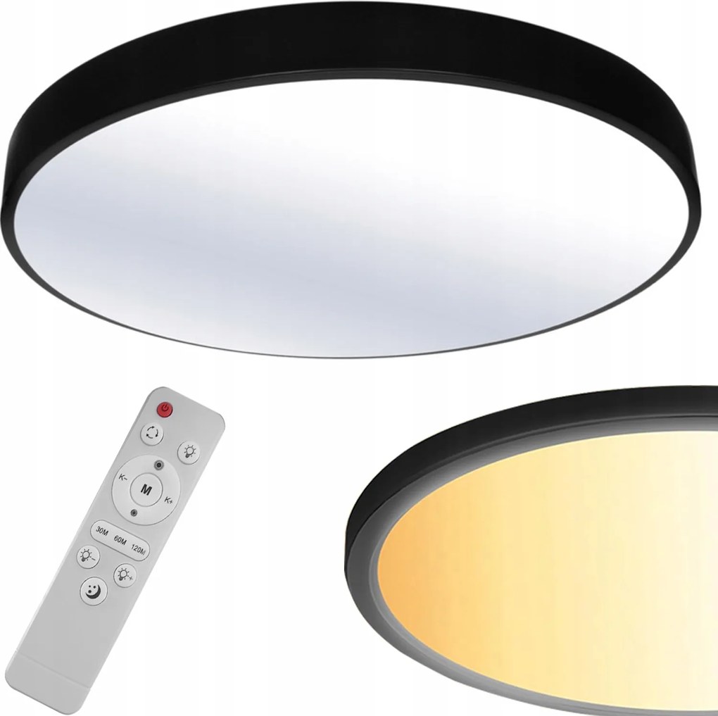 Mennyezeti lámpa Led panel Plafon Kerek Falra szerelhető Fekete Távirányító 3 szín