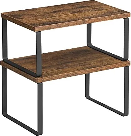 Fűszertartó, 2 darab szekrény polc rendező szett, fekete és rusztikus barna