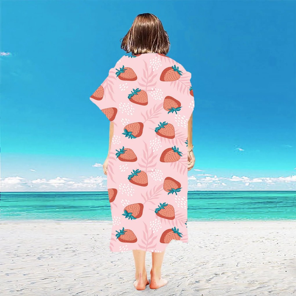 Poncsó törölköző STRAWBERRIES rózsaszín 80×145 cm