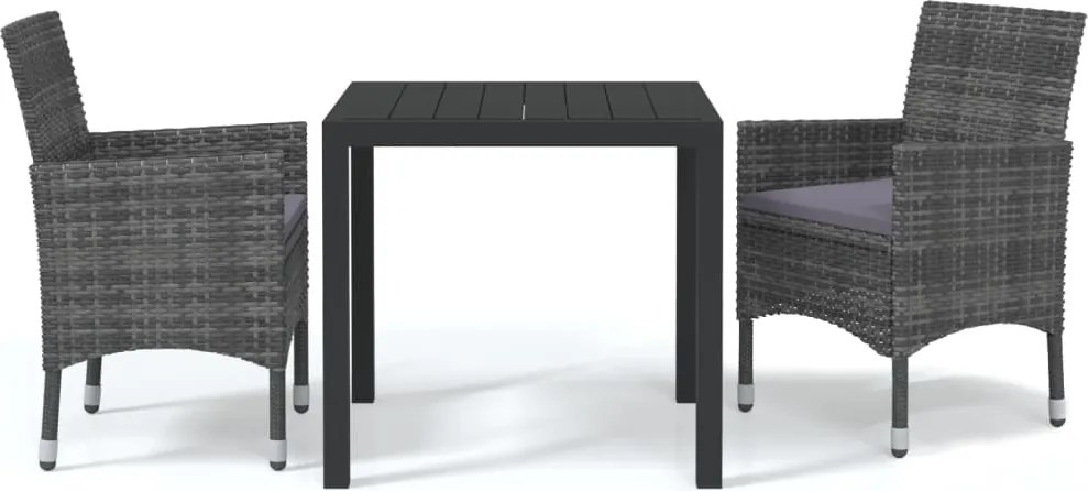 vidaXL 3 részes szürke polyrattan kerti étkezőgarnitúra párnákkal