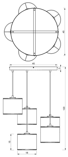 Csillár zsinóron LOFT SHADE 5xE27/60W/230V fehér/arany