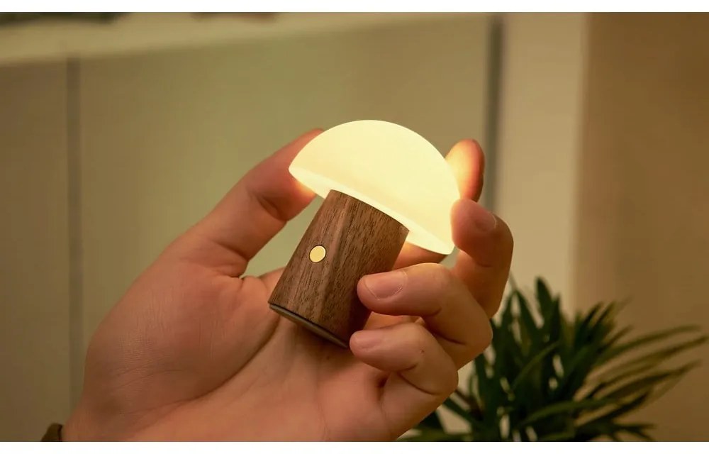 Fehér-sötét natúr színű LED asztali lámpa (magasság 7 cm) Alice Mushroom – Gingko
