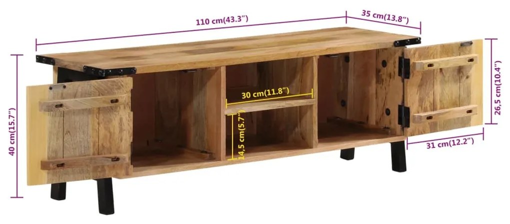 tömör mangófa TV-szekrény 110x35x40 cm