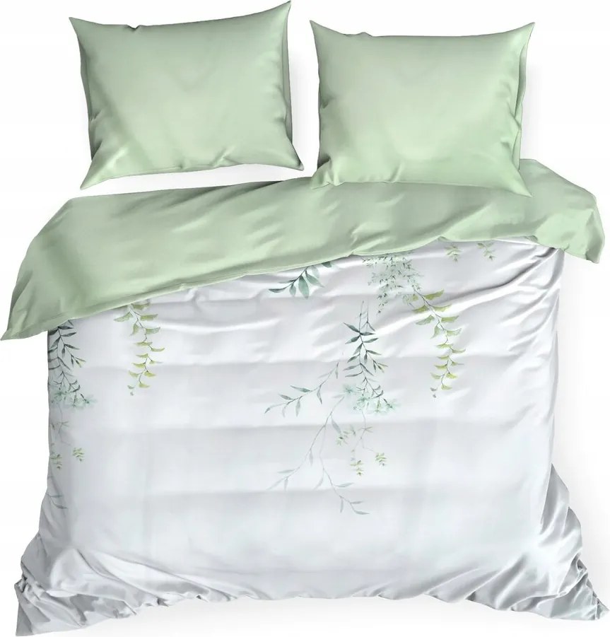 Ágyneműhuzat VERANO7 220x200 Design91 fehér zöld finom gallyak virágok