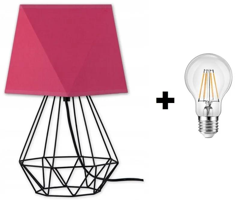 Glimex Diamond asztali/éjjeli lámpa rózsaszín 1x E27 + ajándék LED izzó