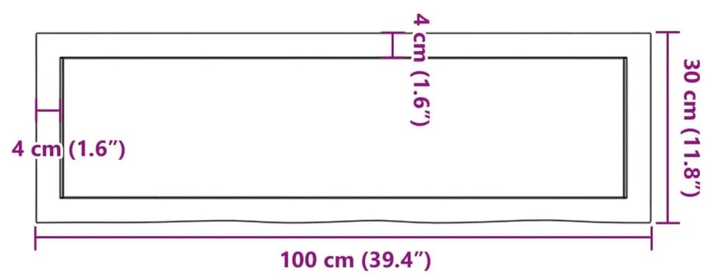 világosbarna kezelt tömör tölgyfa fali polc 100x30x(2-4) cm