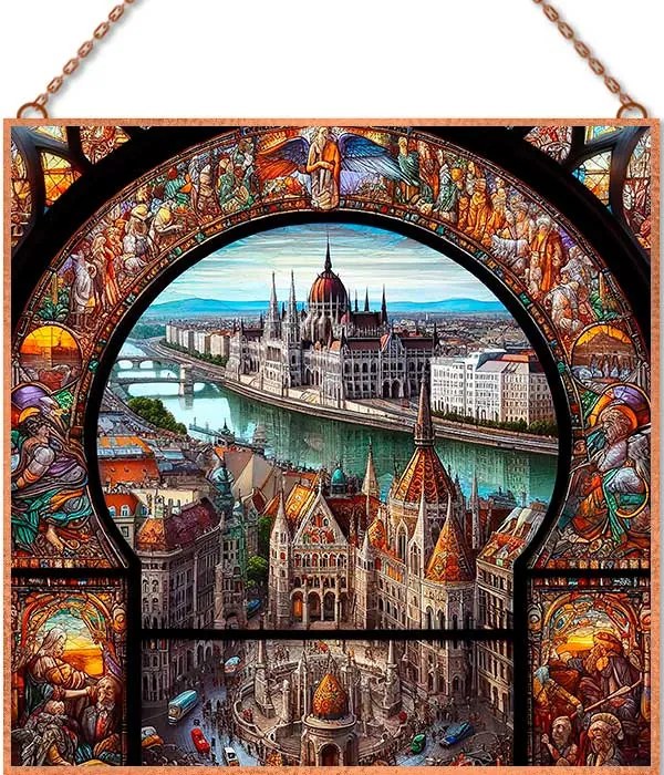 Budapesti fantáziakép üvegkép, falikép