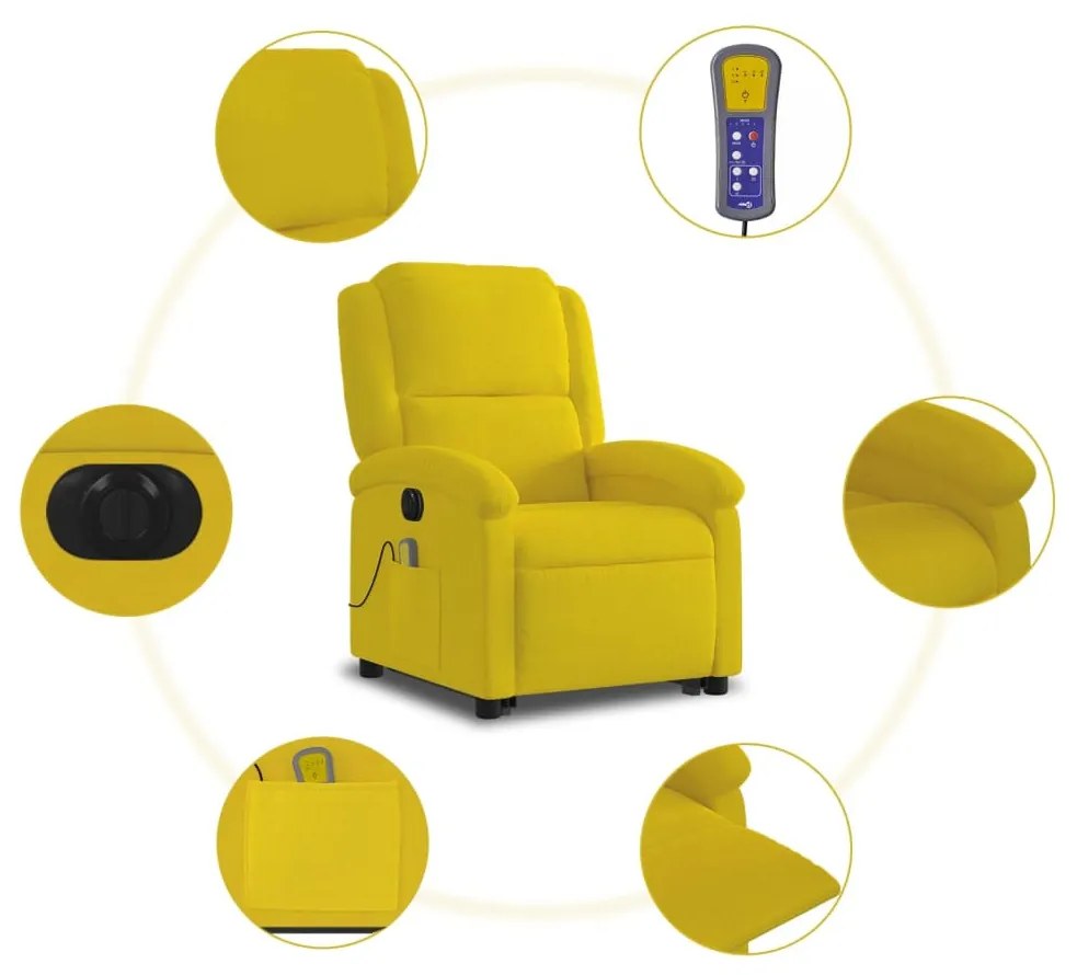 elektromos felállást segítő sárga bársony masszázsfotel