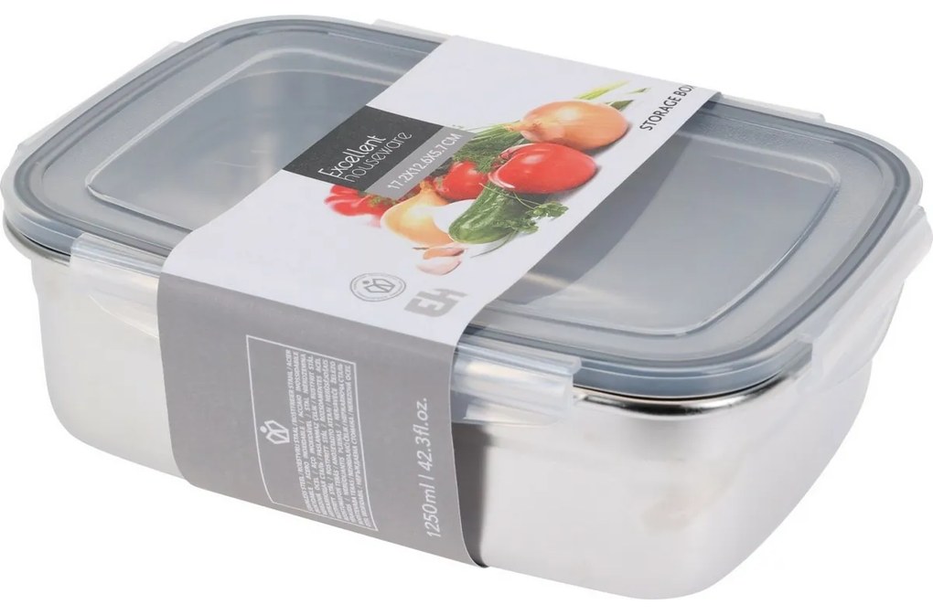 Excellent Houseware Rozsdamentes acél doza műanyagfedéllel 1250 ml, 1,25 l
