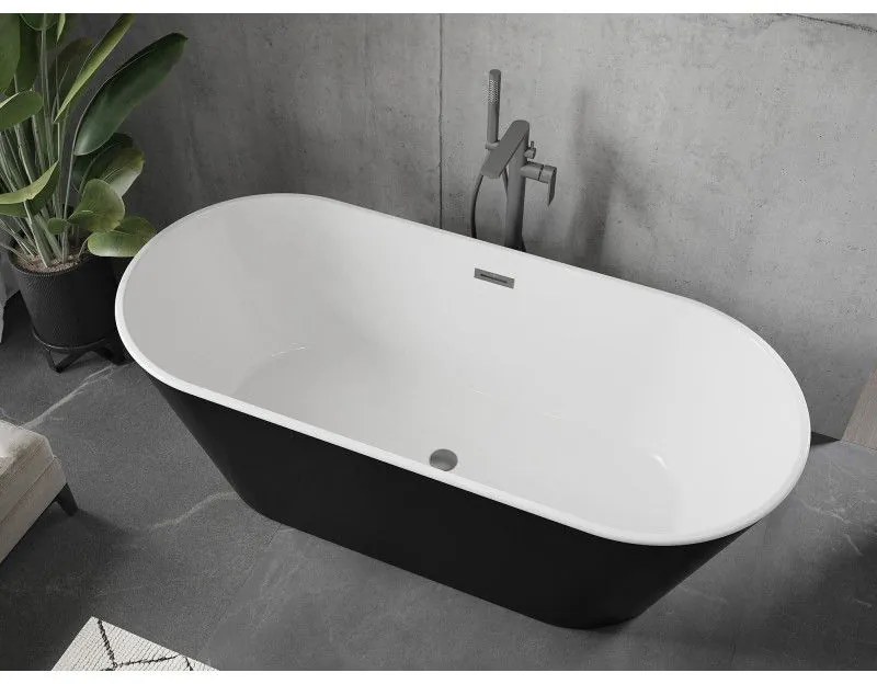 Mexen Flavia, szabadon álló kád 150 x 75 cm, fehér-fekete, grafit túlfolyó, 54031507575-66