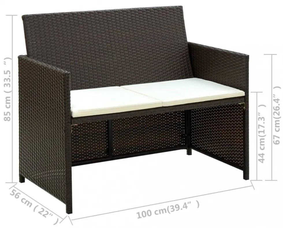 barna kétszemélyes polyrattan kerti kanapé párnákkal