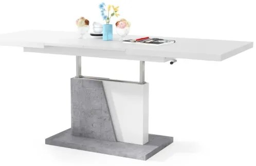 NINO fehér/szürke beton kihúzható, emelhető konferencia/étkezőasztal