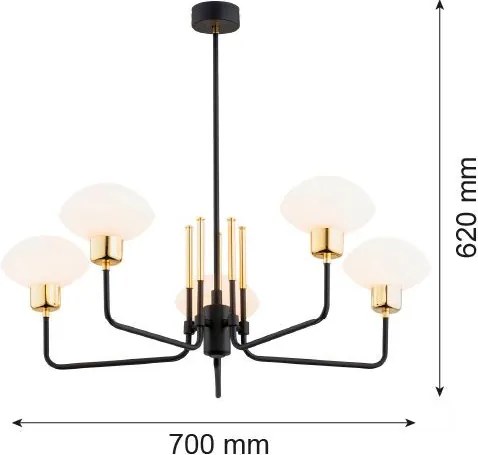 ARGON 2128 RAVELLO Glamour Csillár Fekete, Sárgaréz, Opál szőnyeg E27 IP20
