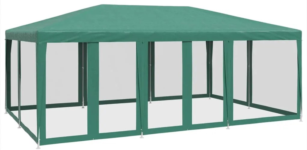 zöld HDPE rendezvénysátor 10 hálós oldalfallal 6 x 4 m