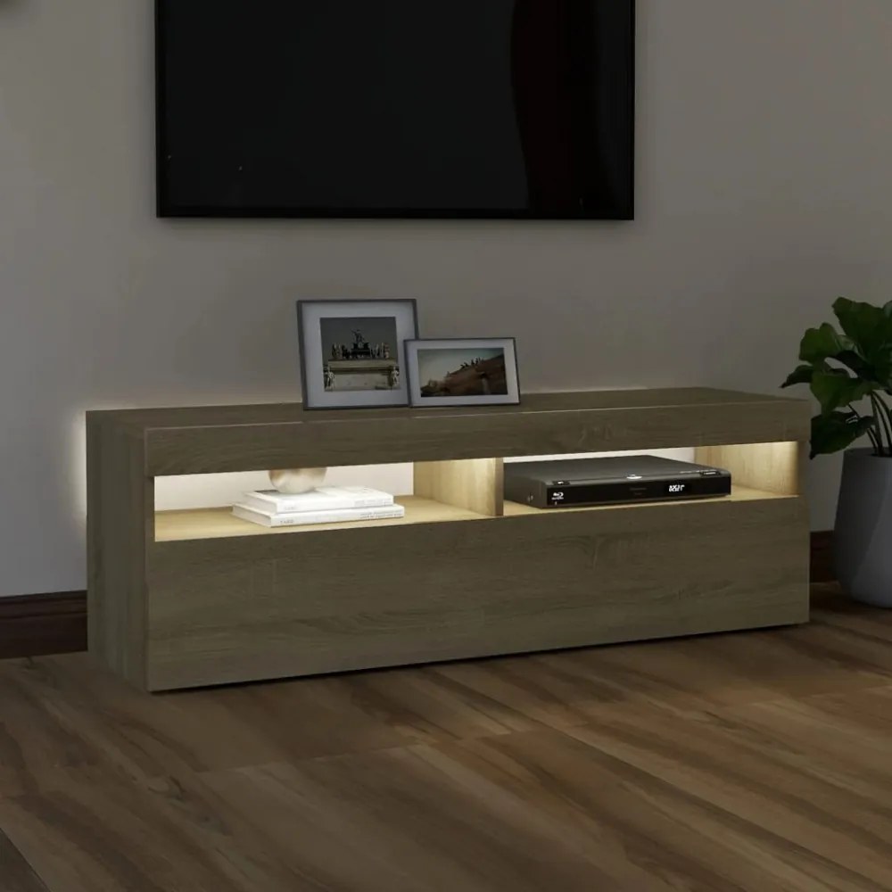 sonoma tölgy színű TV-szekrény LED-lámpákkal 120 x 35 x 40 cm