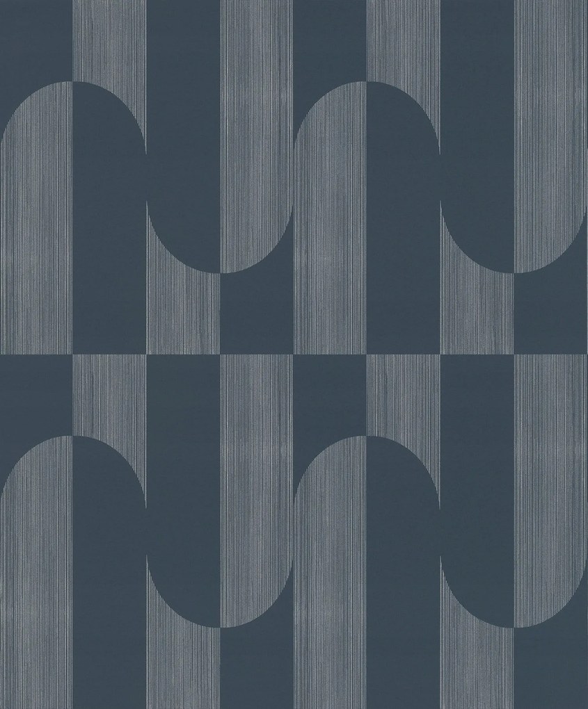 Vinyl tapéta Art Deco sötétkék ezüst geometrikus minta