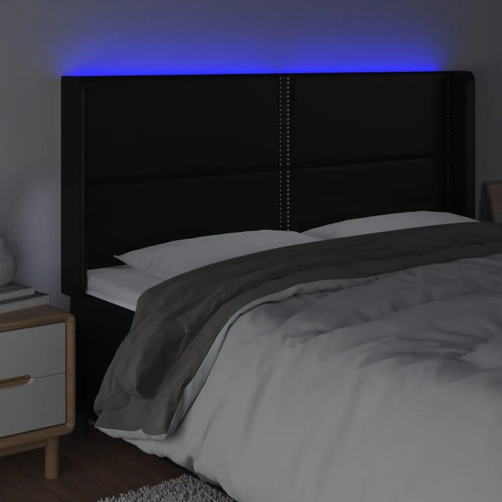 fekete műbőr LED-es fejtámla 163x16x118/128 cm
