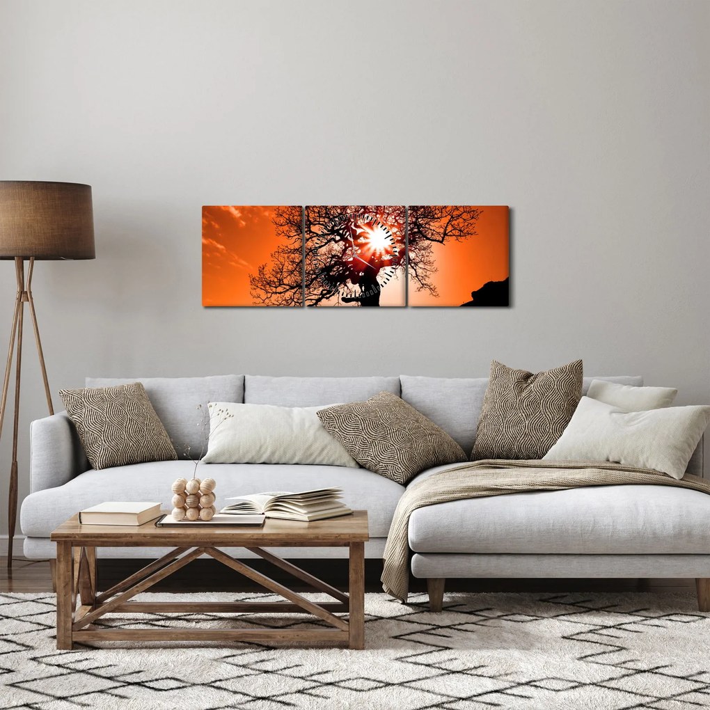 Kép - Tölgy napnyugtakor (órával) (90x30 cm)