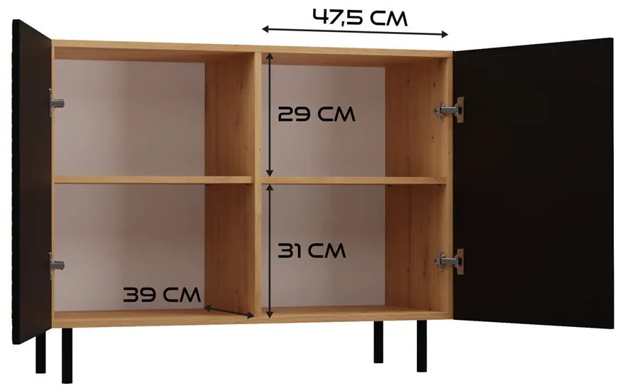 MIX Kama 2 komód (egyenes mintázat), tölgy-fekete