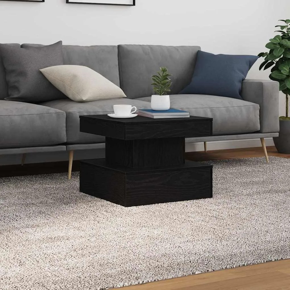 Fekete tölgyszínű dohányzóasztal LED-lámpákkal 50 x 50 x 40 cm