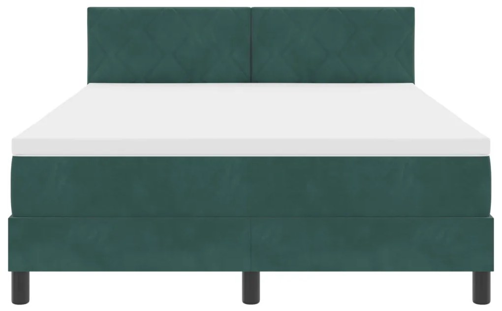 Boxspring Ágy Mattal és LED világítással Sötétzöld 140x200 cm Bársony