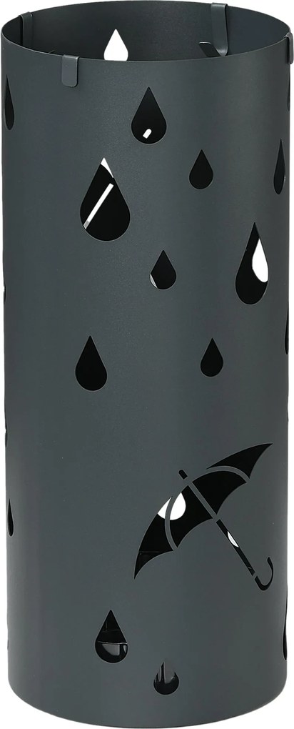 HOMCOM Esernyőtartó 4 Akasztóval és Leszedhető Csepegtető Tálcával - Esőtartó Botok és Esernyők Számára, Acél, Ø17 x 41 cm, Sötét Szürke | Aosom