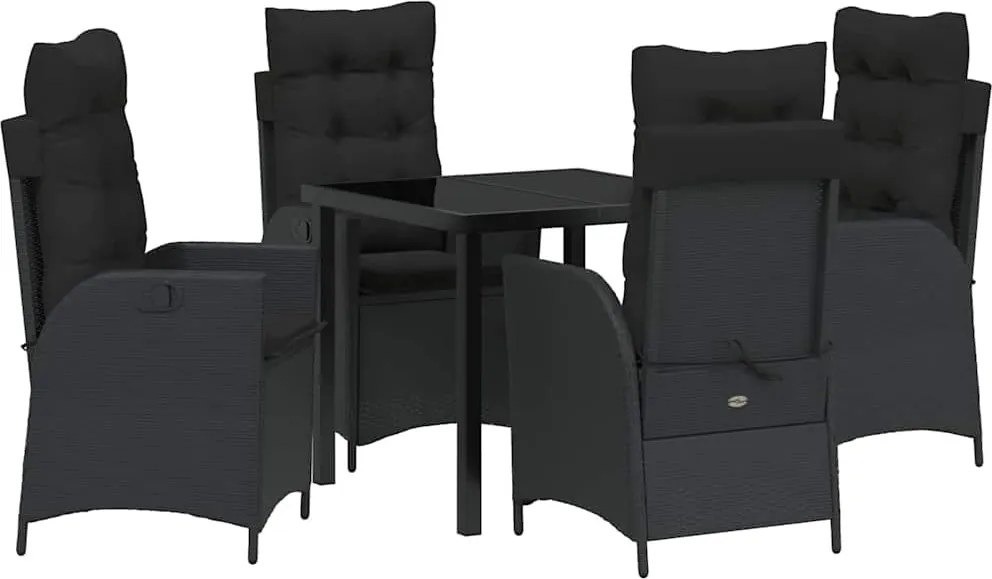 vidaXL Kert étkező szett párnával 5 pcs Fekete polirattan