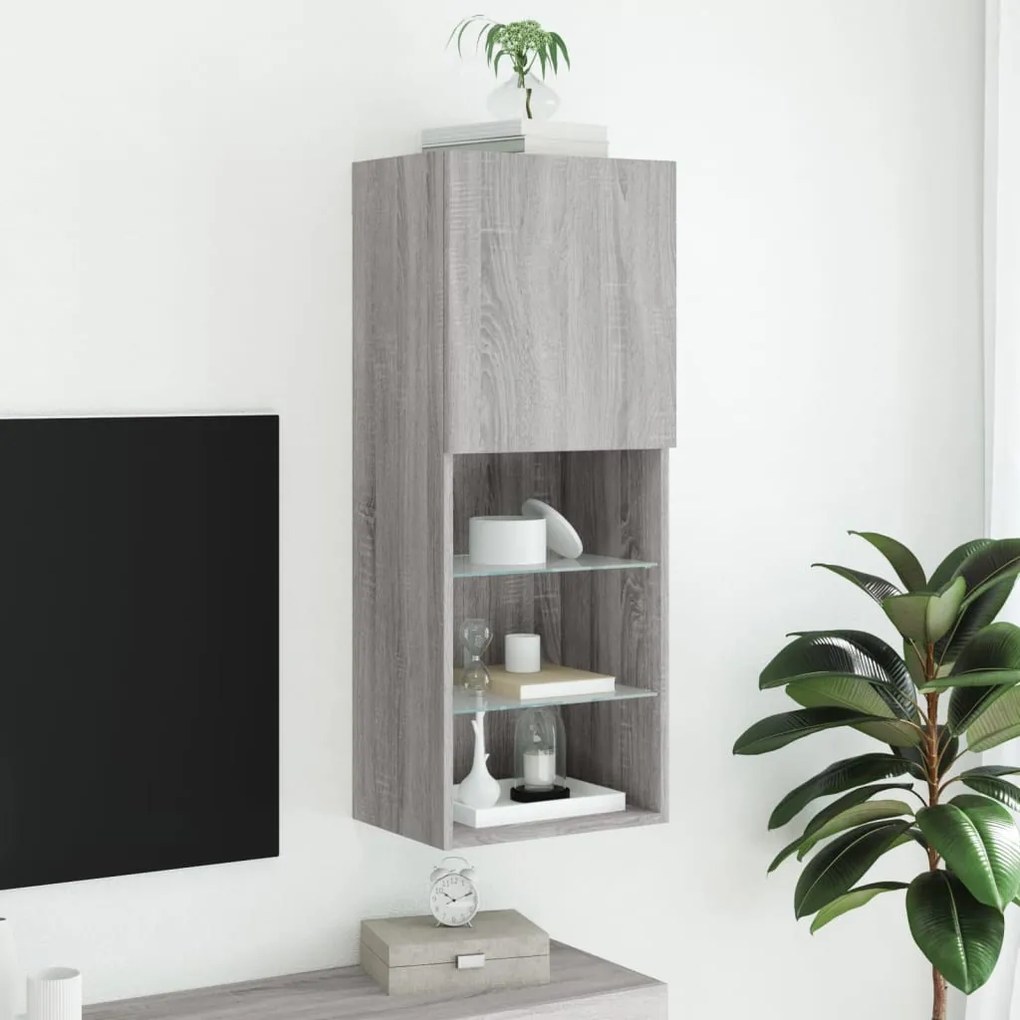 szürke sonoma színű TV-szekrény LED-lámpákkal 40,5x30x102 cm