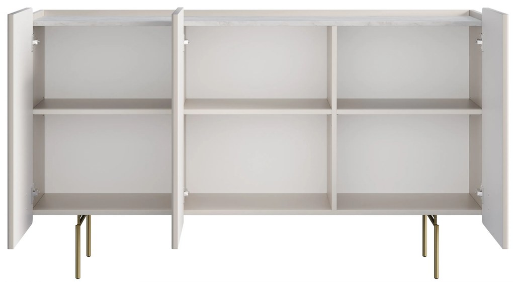 Malmi háromajtós komód 150 cm - kasmír / crema bianca / arany lábak
