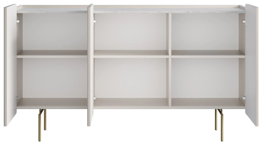 Malmi komód 150 cm - kasmír / crema bianca / arany lábak